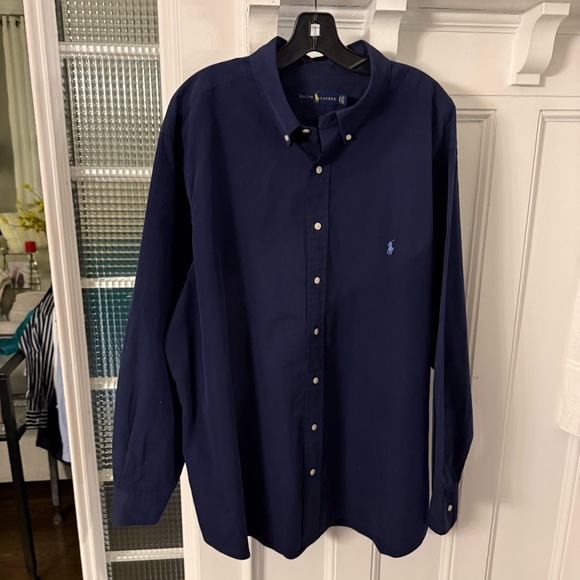 Ralph Lauren Navy Blue Men’s Button Down Short Pony Logo Shirt  Sz 2XB EUC - Picture 4 of 8